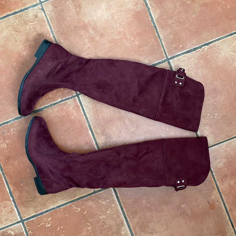 Maroon Over the Knee Boots